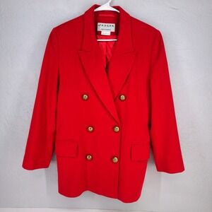 Jaeger Red Double Breasted Wool Blazer Gold Buttons Vintage Womens Size 6